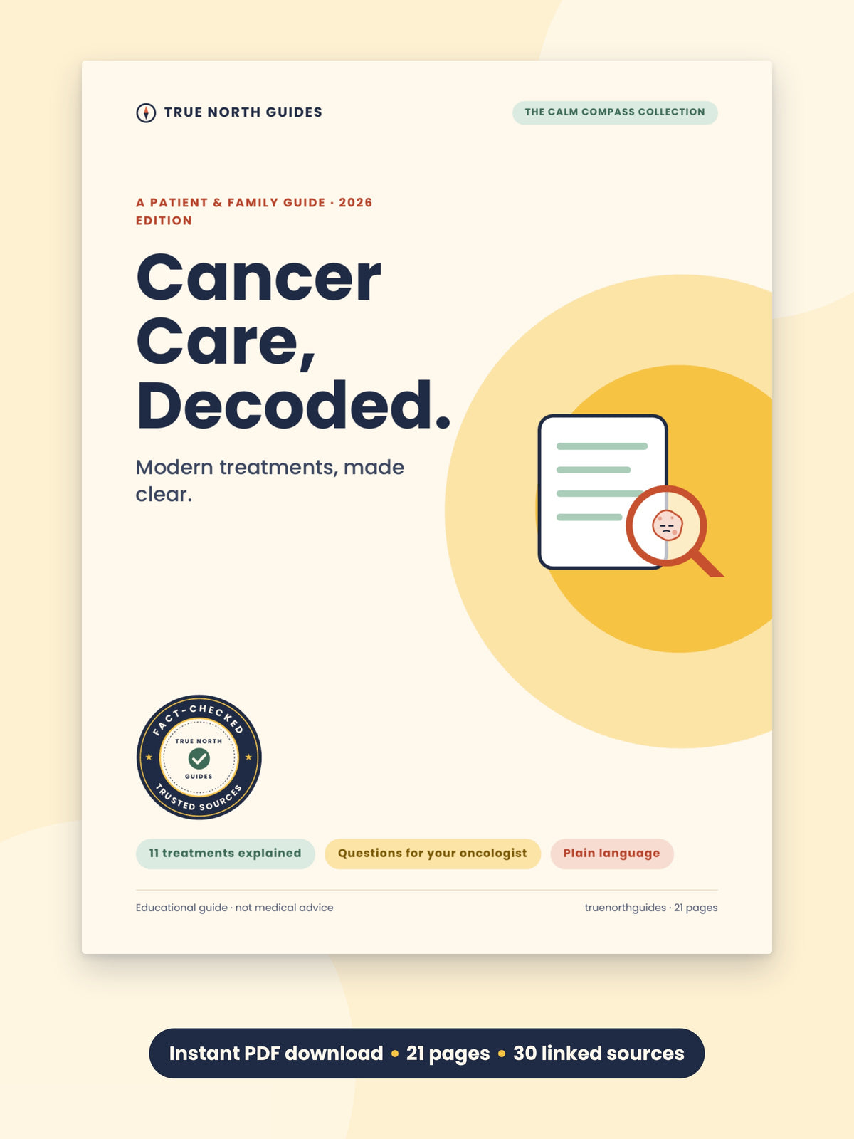 Cancer Care, Decoded guide cover: 11 modern treatments explained, 21-page instant PDF download